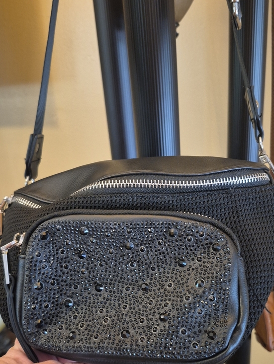 Madden Nyc Handbags - Madden NYC Black Crystal Stud Fanny Pack Belt Bag Adjustable Straps Pockets